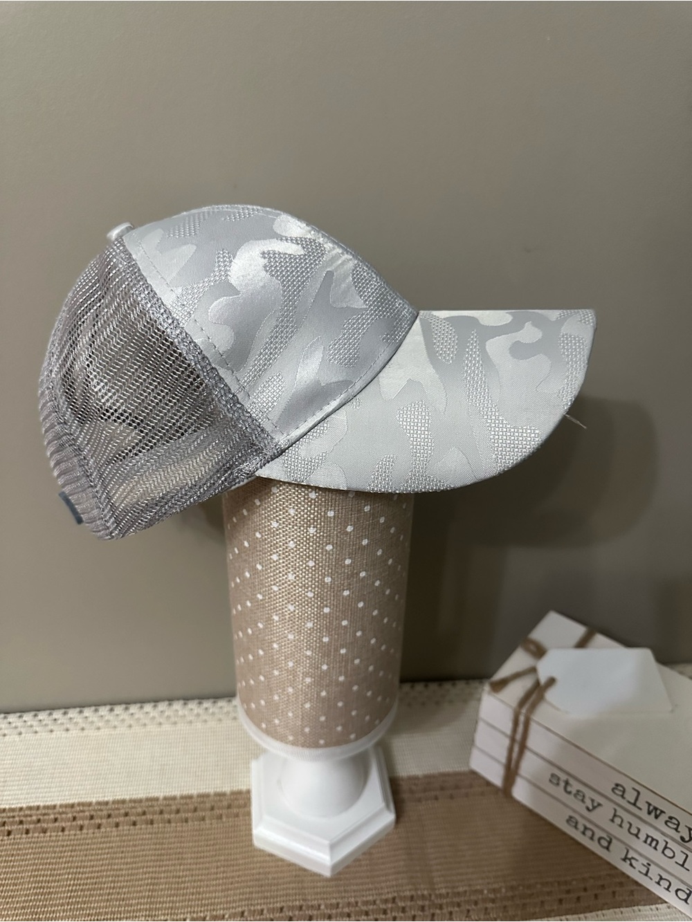 Silver Ladies Mesh Trucker Hat - Stylish Silver Camouflage